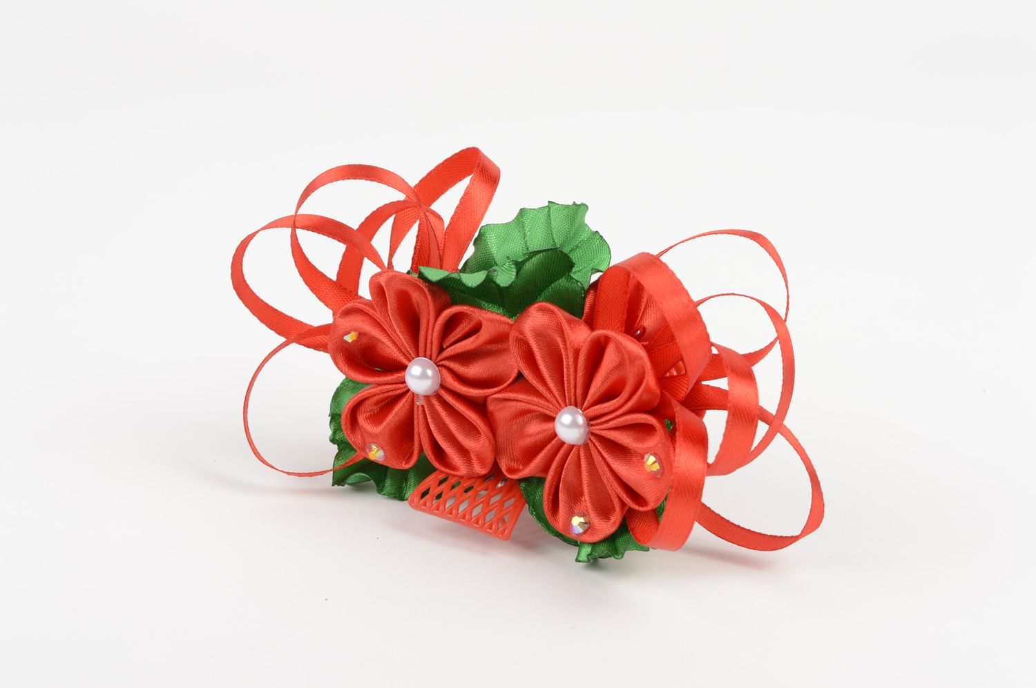 Frisur Haarspange in Rot handmade Mode Accessoire mit Blume Geschenk für Mädchen foto 2