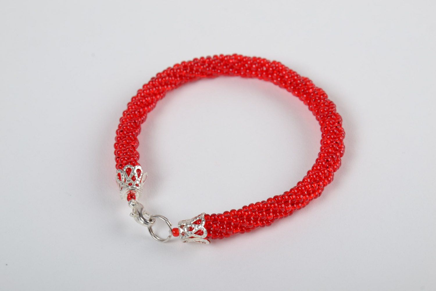 Handmade designer wristband made of Czech beads red cord for beautiful women photo 2