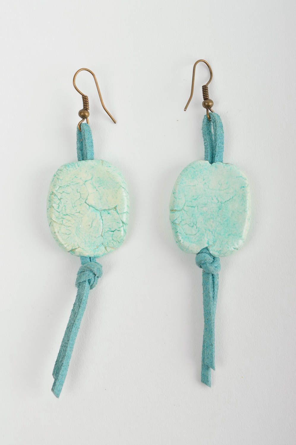 Модные серьги handmade длинные серьги из кожи голубые серьги из полимерной глины фото 3