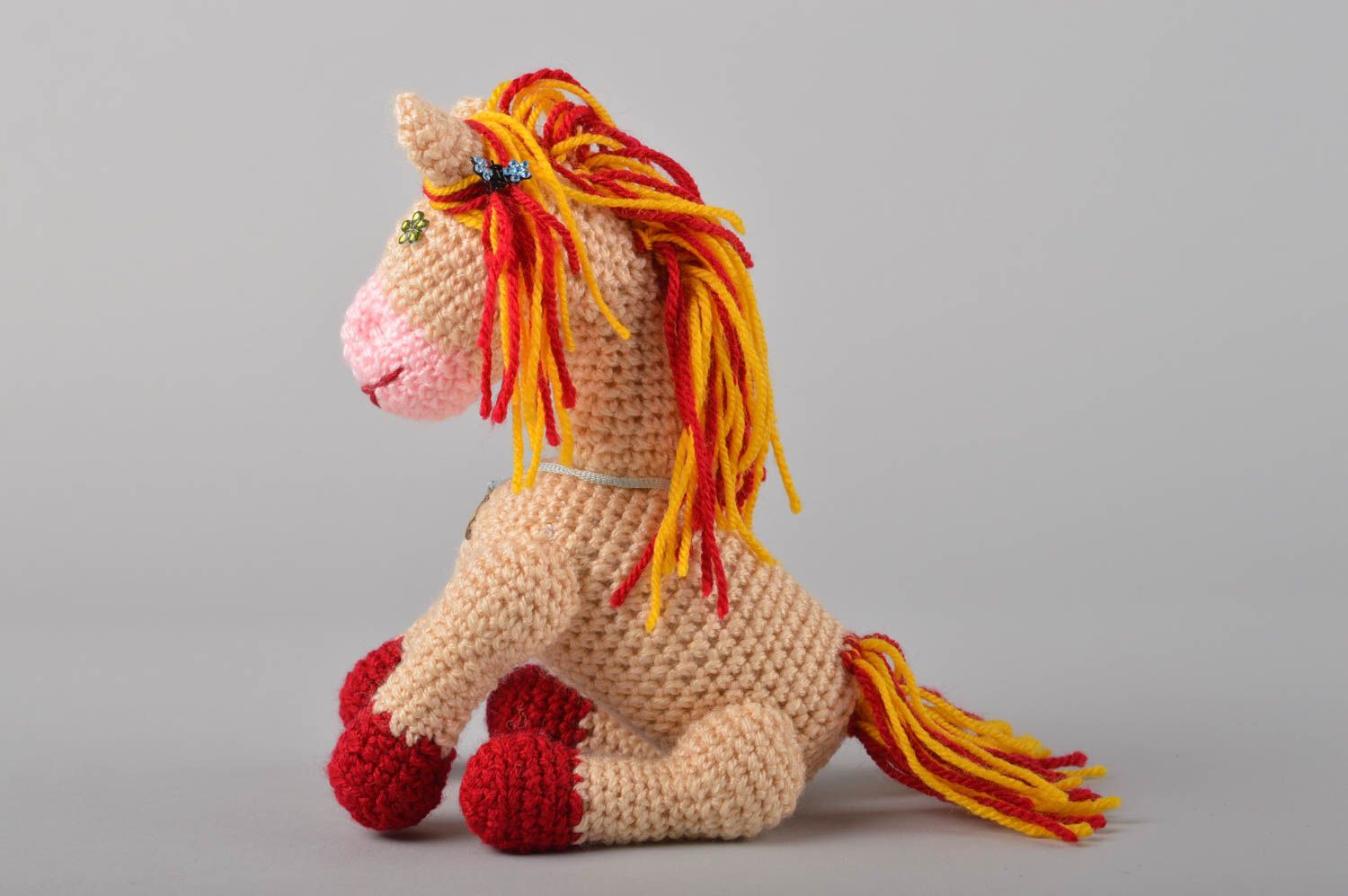Peluche cheval Jouet fait main tricoté au crochet en acrylique Cadeau enfant photo 2