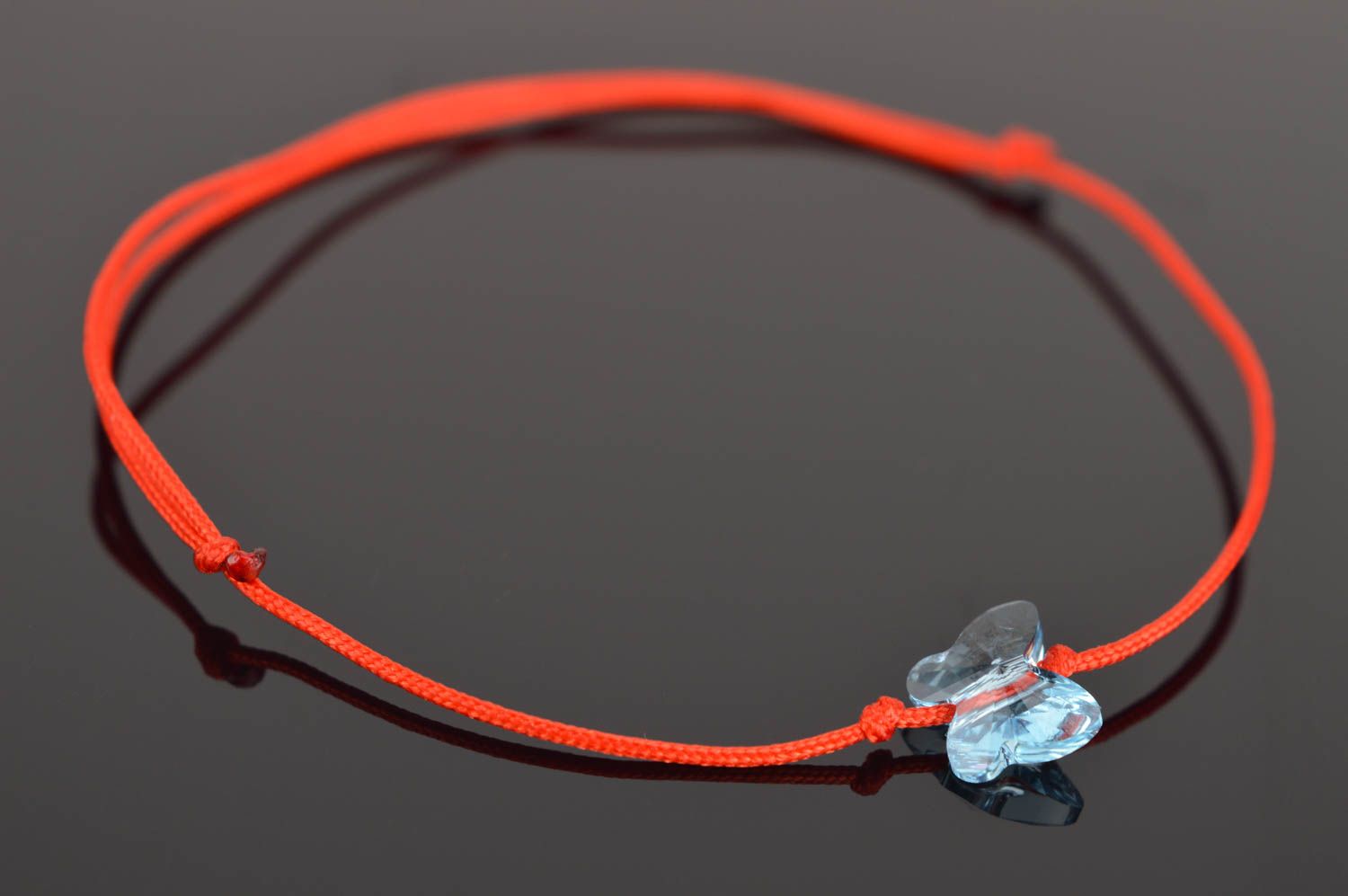Bracelet textile Bijou fait main Accessoire femme fil de soie rouge papillon photo 2