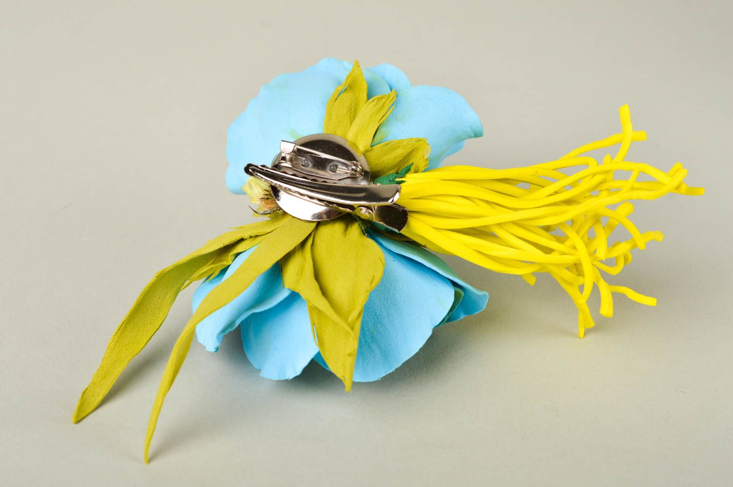 Handmade grelle Schmuck Brosche Haarspange Blume Damen Modeschmuck gelb blau foto 5