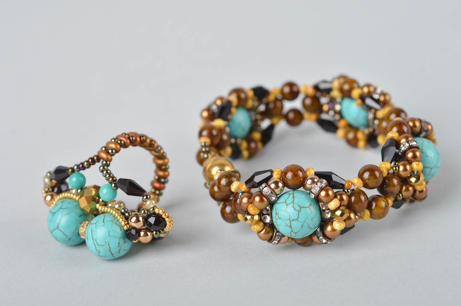 Parure de bijoux Bracelet et bague faits main en perles de rocaille Cadeau femme photo 4