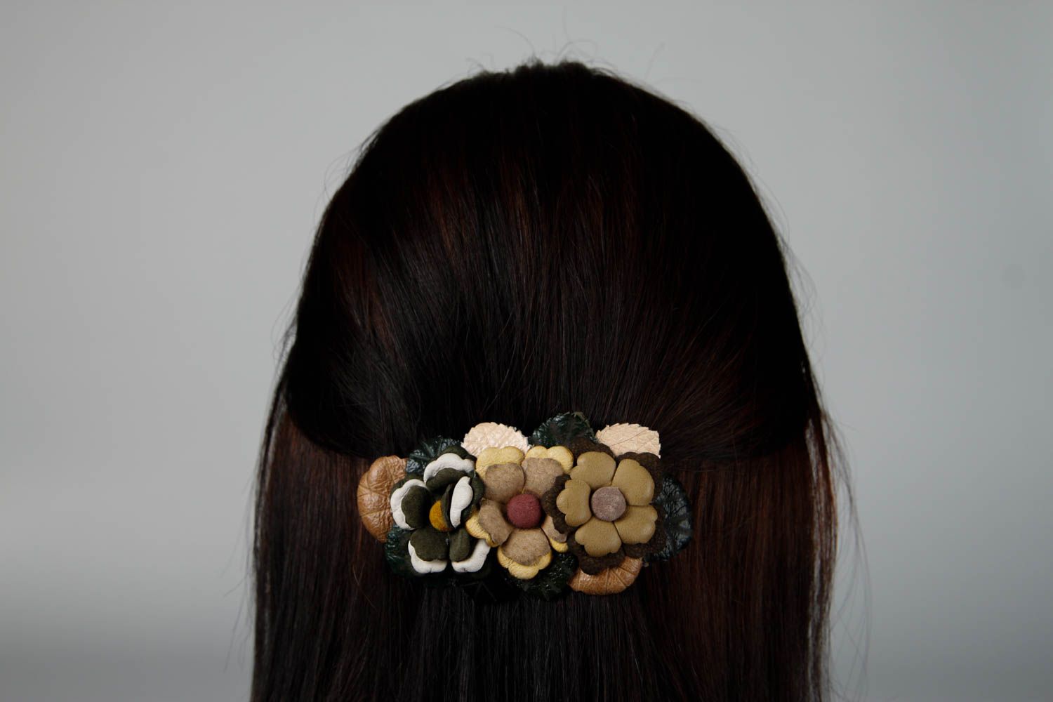 Barrette cheveux faite main Accessoire coiffure fleurs en vrai cuir Cadeau femme photo 2