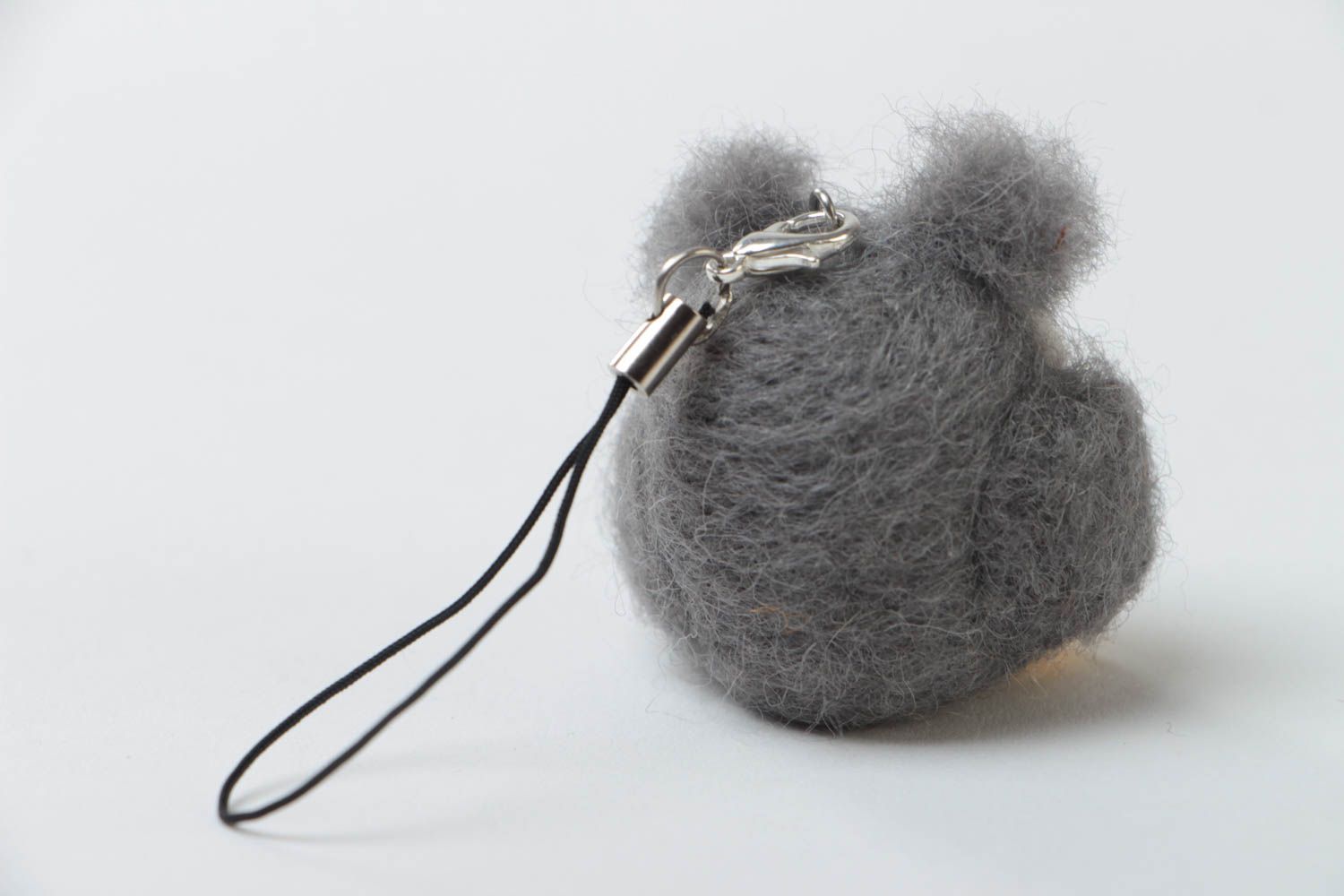 Porte-clés chouette grise en laine feutrée petit fait main accessoire original photo 4