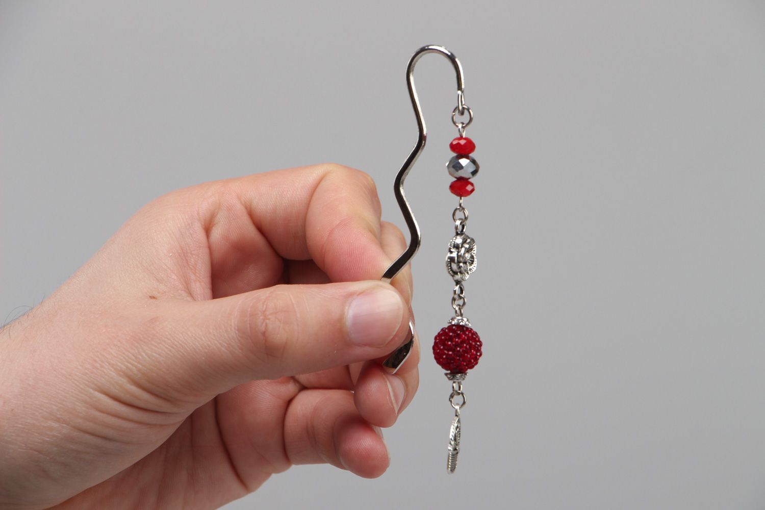 Handmade elegant metal bookmark with glass and Czech beads present for woman photo 3