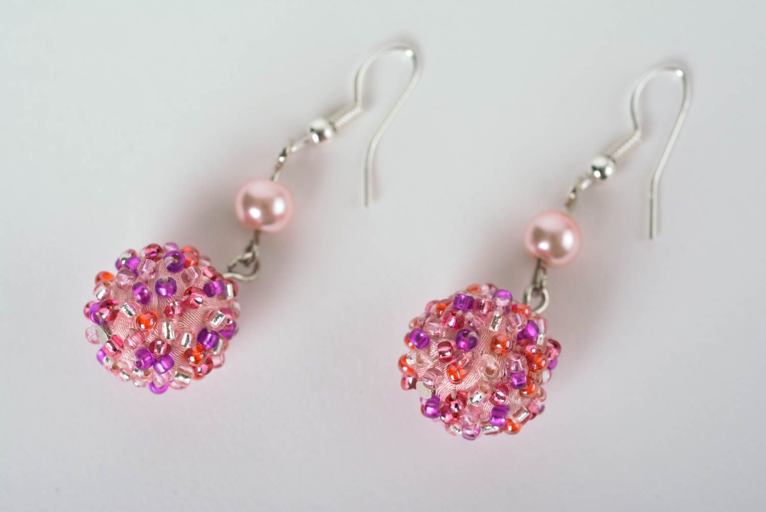 Handmade long beaded earrings stylish pink earrings cute designer jewelry photo 3