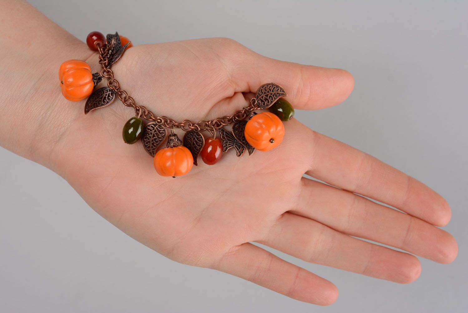 Handmade plastic bracelet Pumpkins photo 2