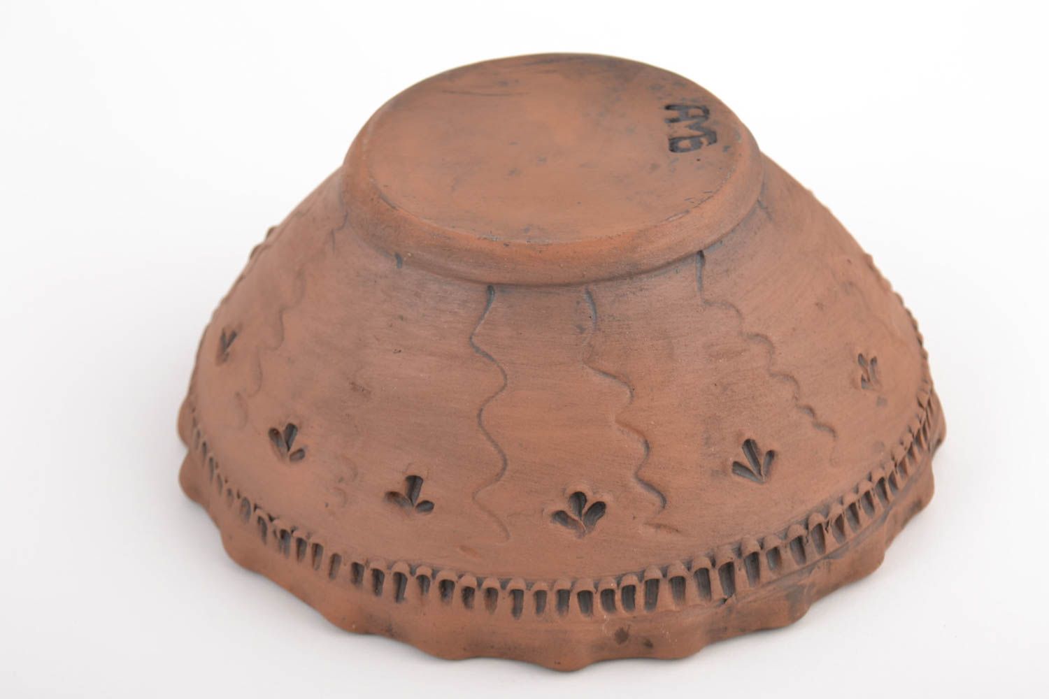 Beautiful brown handmade moled clay bowl 650 ml photo 5