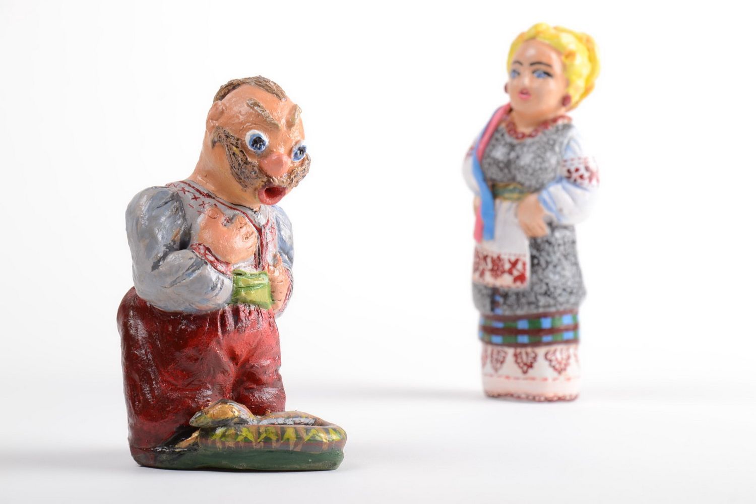 Schöne originelle Keramik Deko Figuren Set 2 Stück mit Bemalung Handarbeit foto 2