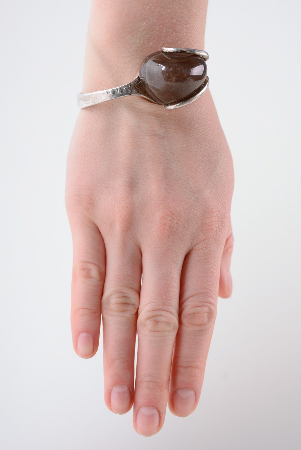 Bracelet en fourchette et pierre naturelle brune fait main insolite pour femme photo 3