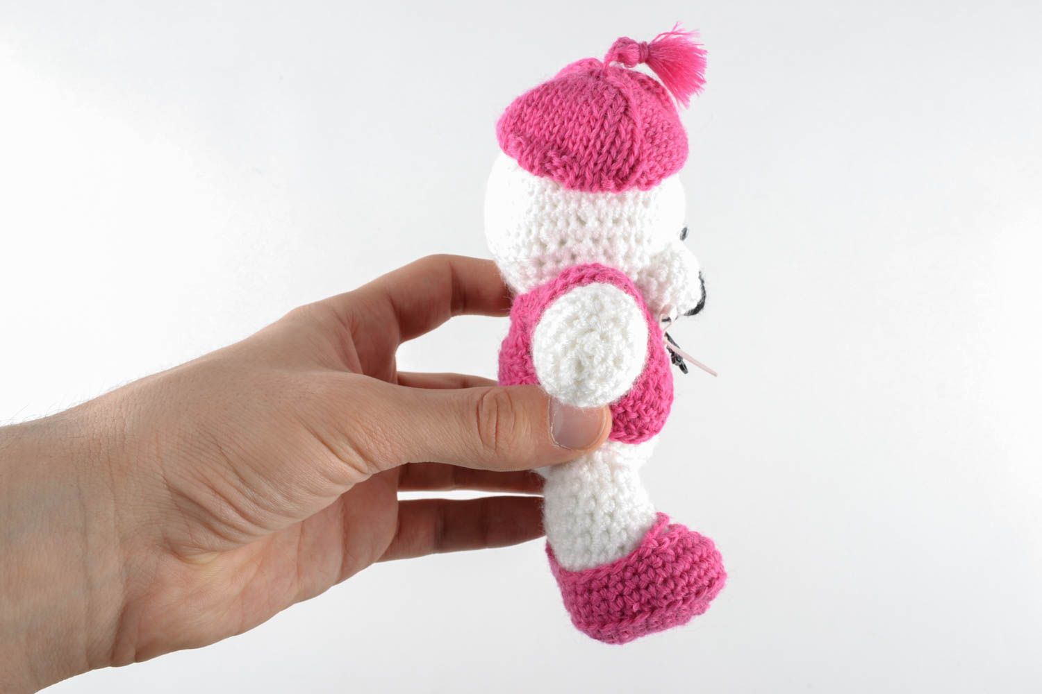 Мягкая вязаная игрушка Мишка в розовом фото 3