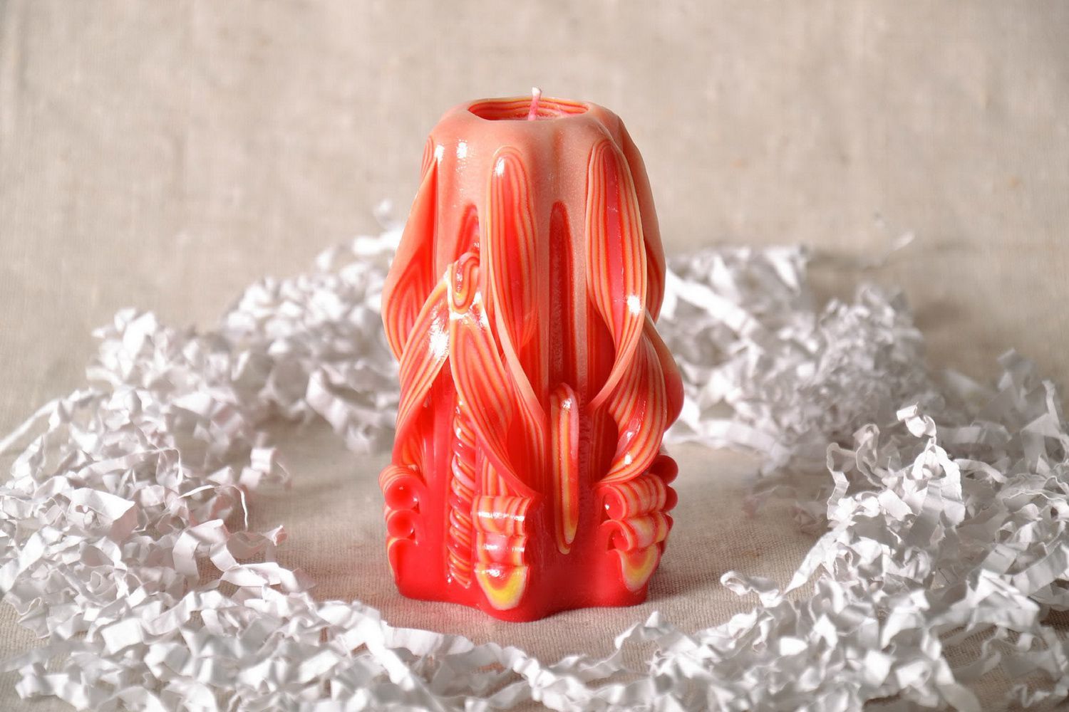 Carved paraffin wax candle Red lily photo 4