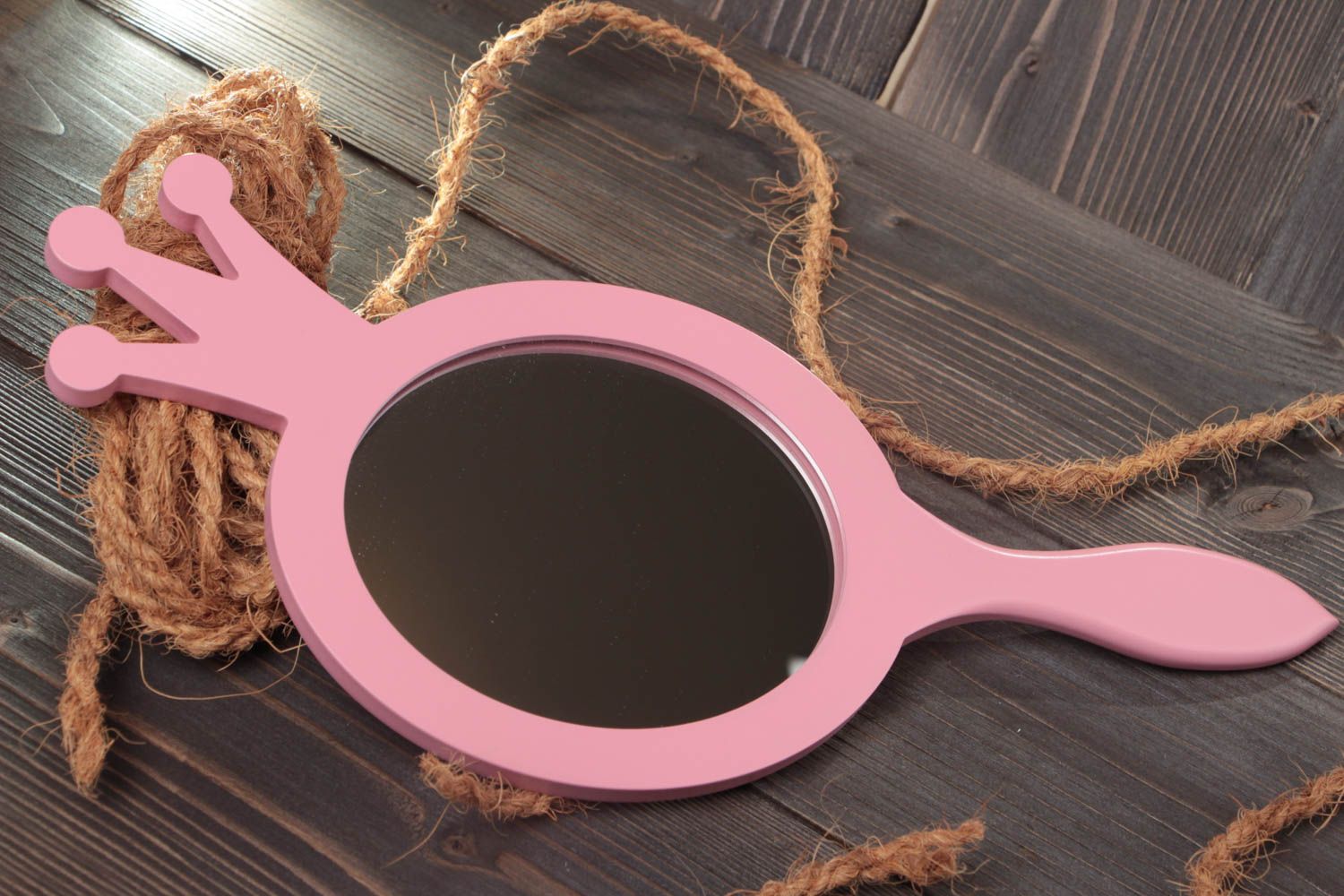 Handmade rosa Spiegel aus MDF Platte mit Krone für Toilettentisch für Mädchen foto 1