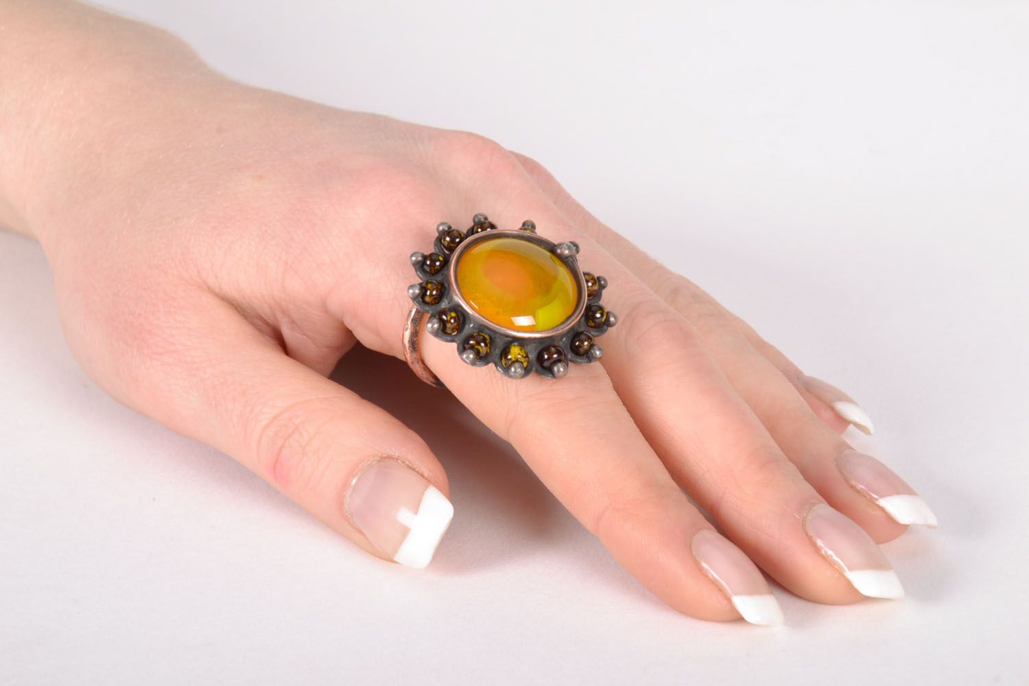 Круглое кольцо со стеклом Солнце фото 5