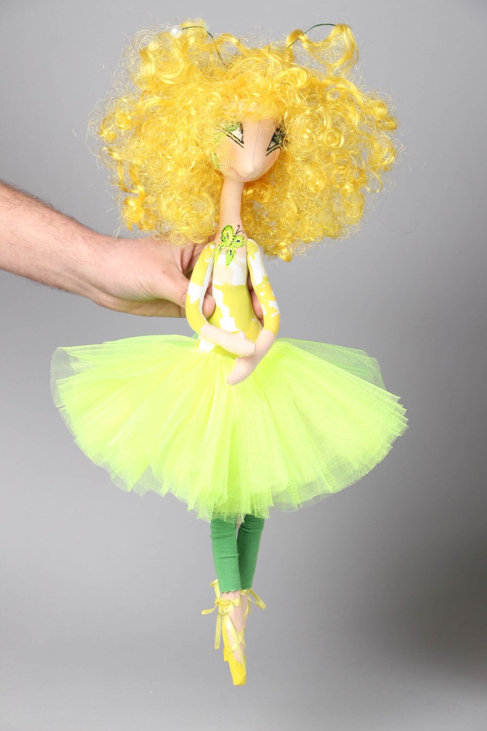 Handmade designer soft doll with stand Ballerina in Yellow photo 4