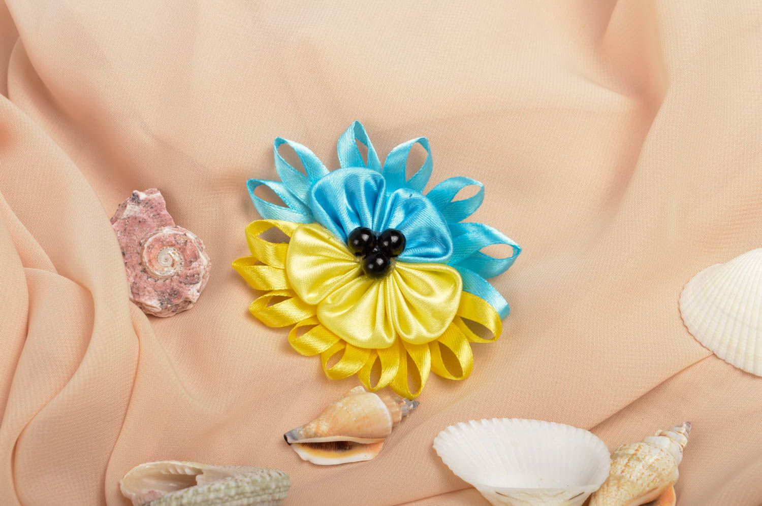 Gelb blaue Blume Haarspange handgemachter Schmuck Accessoire für Mädchen grell  foto 1