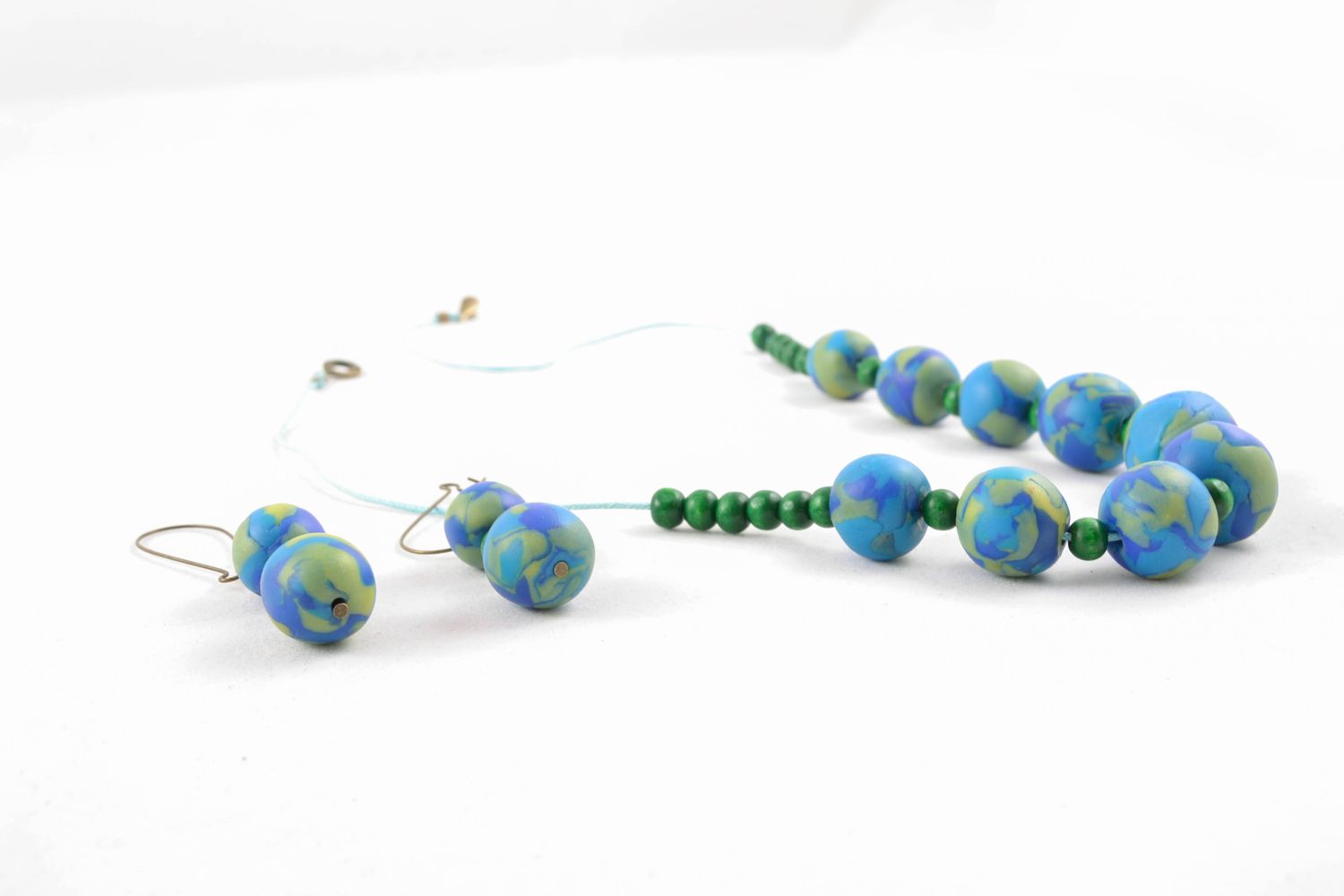 Homemade polymer clay jewelry set Planet Earth photo 5