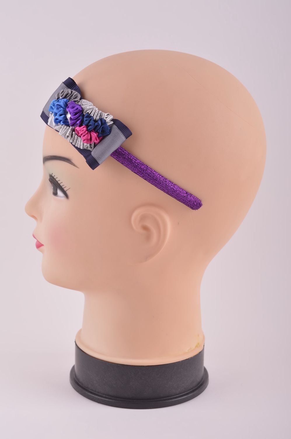 Serre-tête noeud violet Bijou fait main rubans strass Accessoire cheveux photo 3