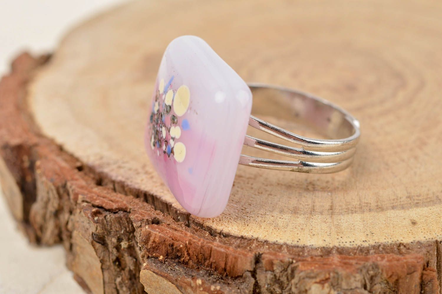 Unusual glass designer ring handmade beautiful ring stylish accessory photo 1