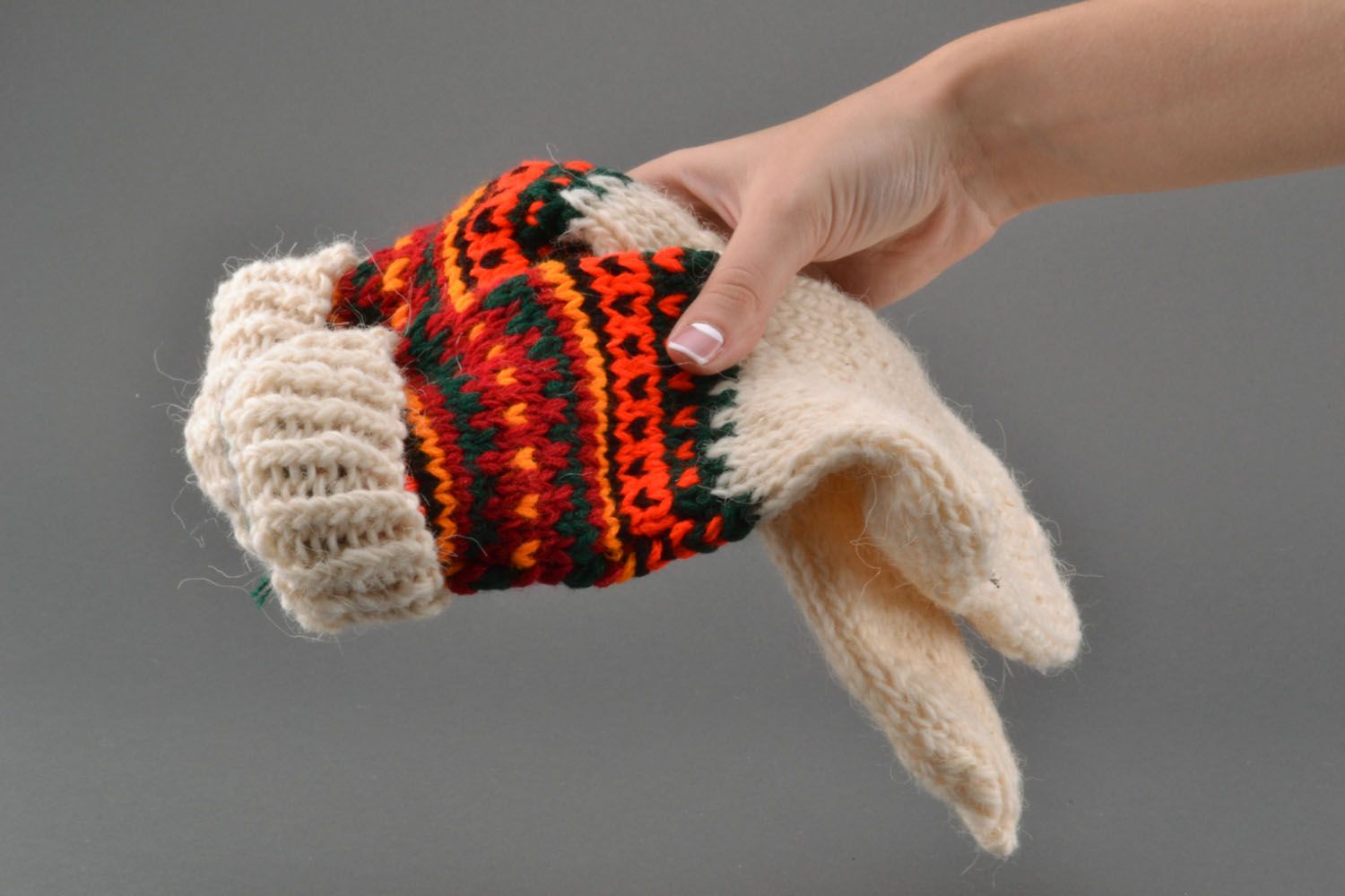 Chaussettes rayées en laine tricotées à la main  photo 2