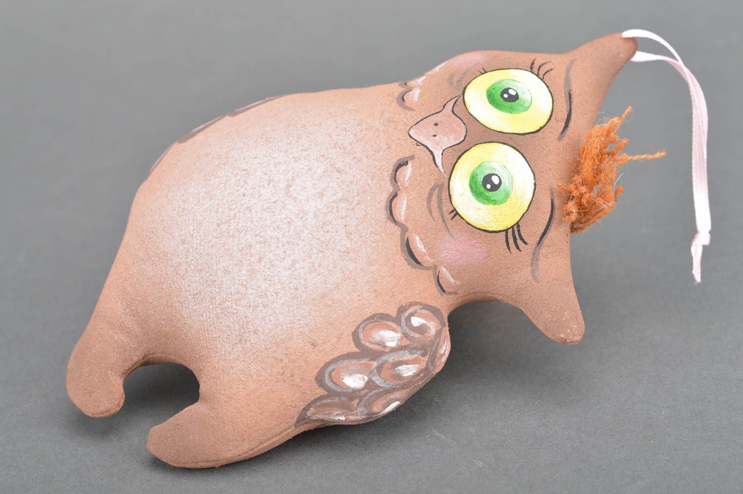 Handmade decorative brown toy owl with loop interior designer wall pendant photo 2