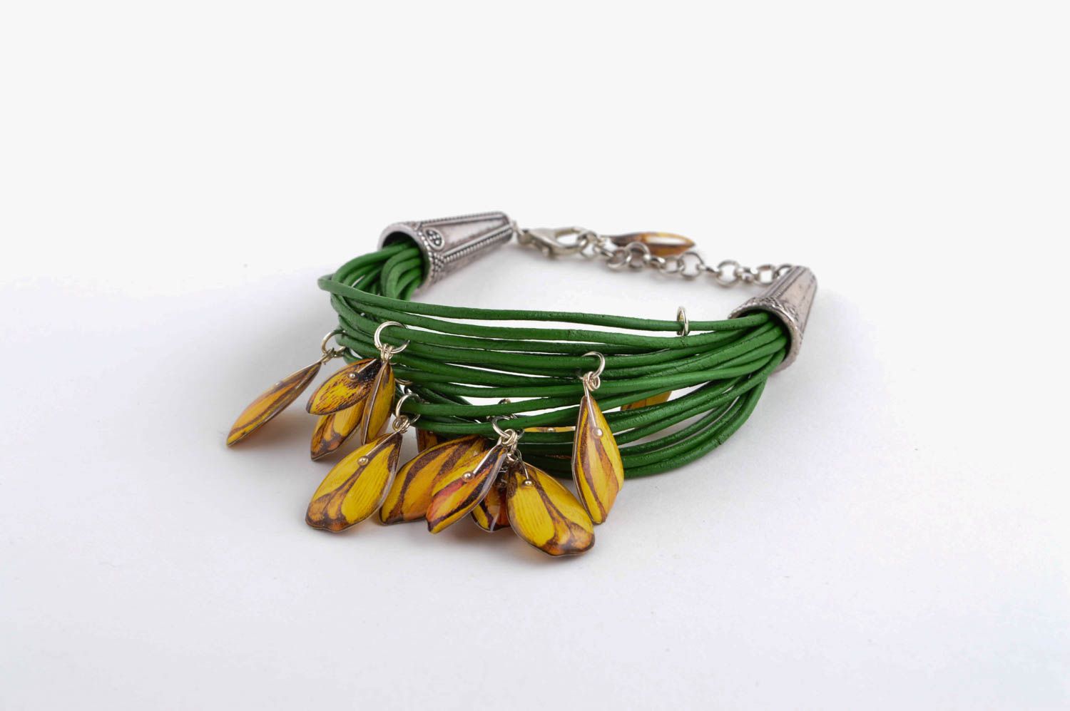 Браслет ручной работы зеленый браслет из кожи дизайнерское украшение модное фото 2
