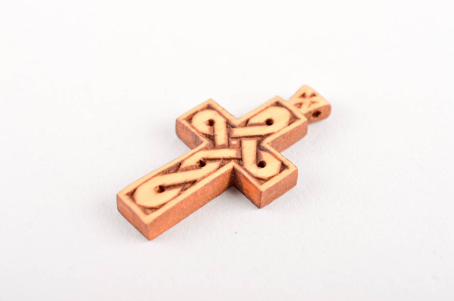 Handmade Kreuz Anhänger originell Designer Schmuck Kreuz aus Holz beige foto 3