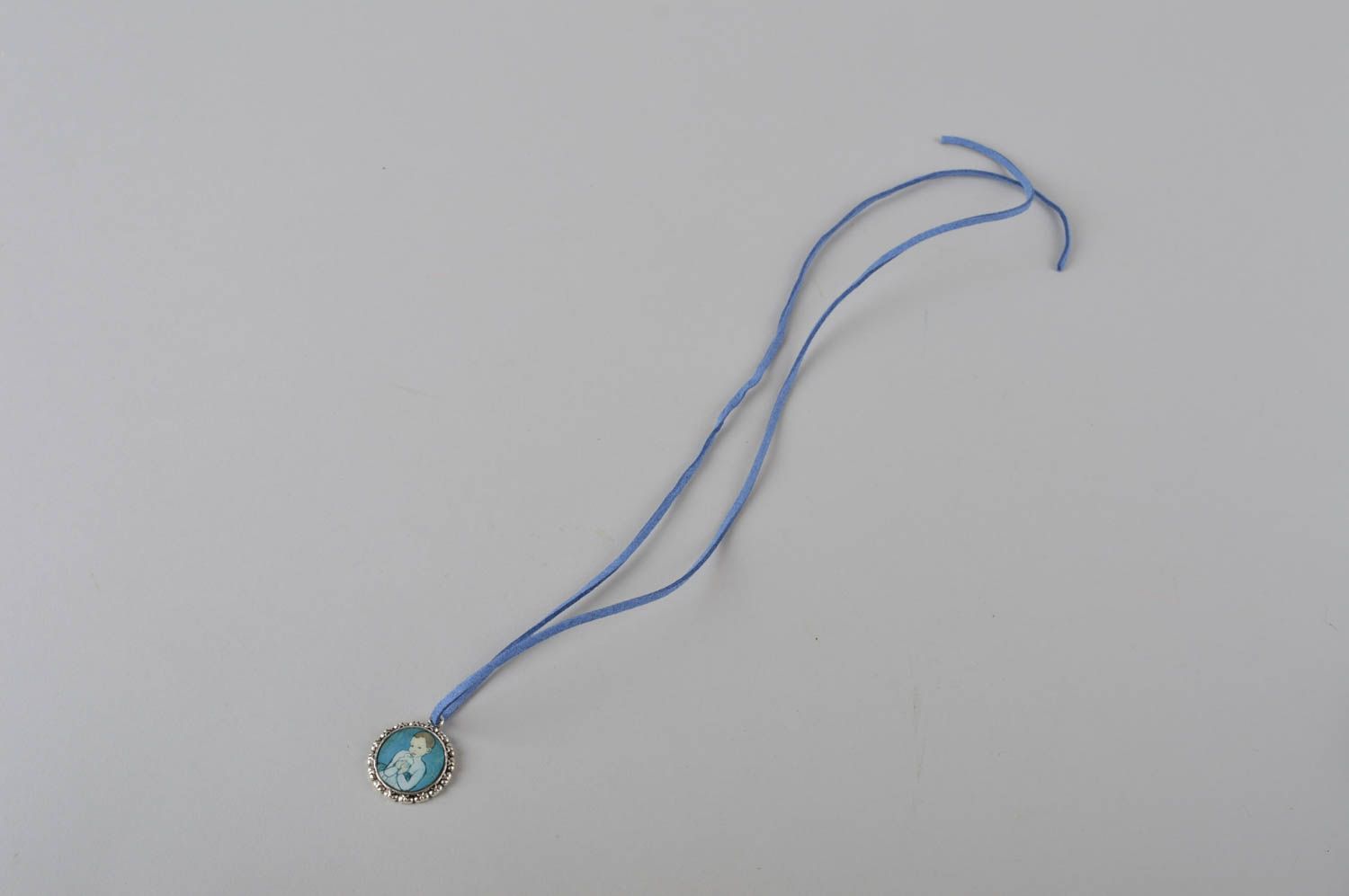Handmade metal pendant with print designer jewelry pendant on long cord photo 4