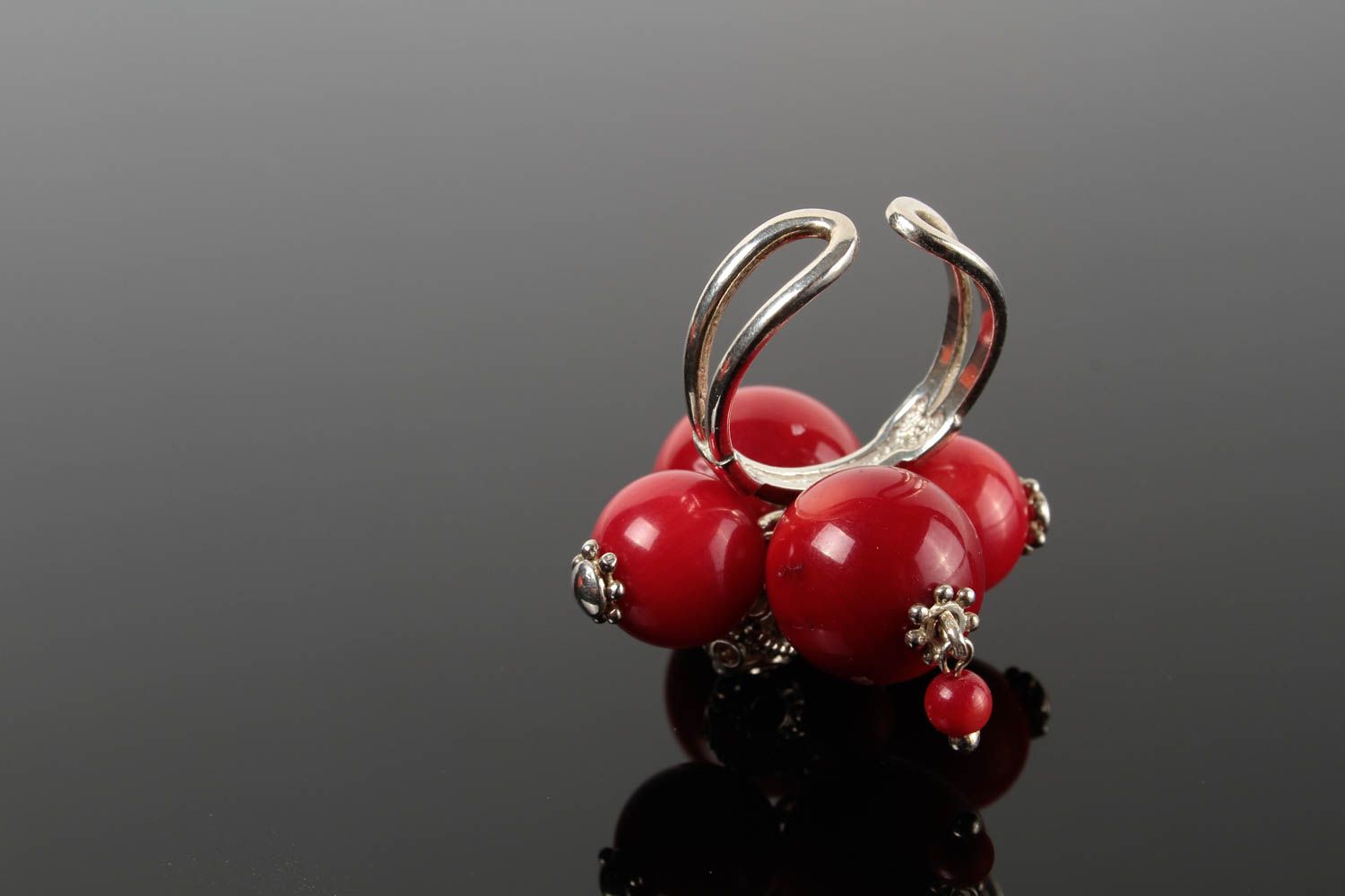 Handgefertigt Damenring Silber Designer Accessoire Silberschmuck Ring in Rot foto 4