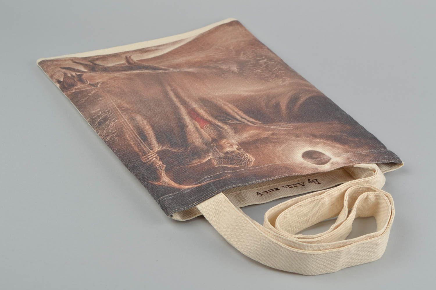 Textile handmade big eco shoulder bag with print unisex accessory  photo 4