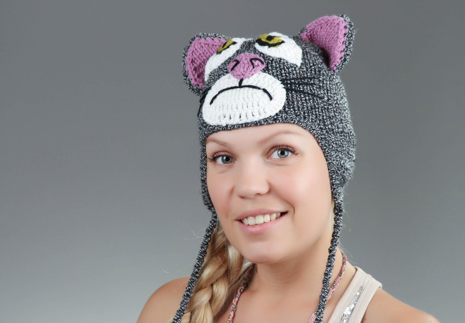 Knitted hat Grey cat photo 5