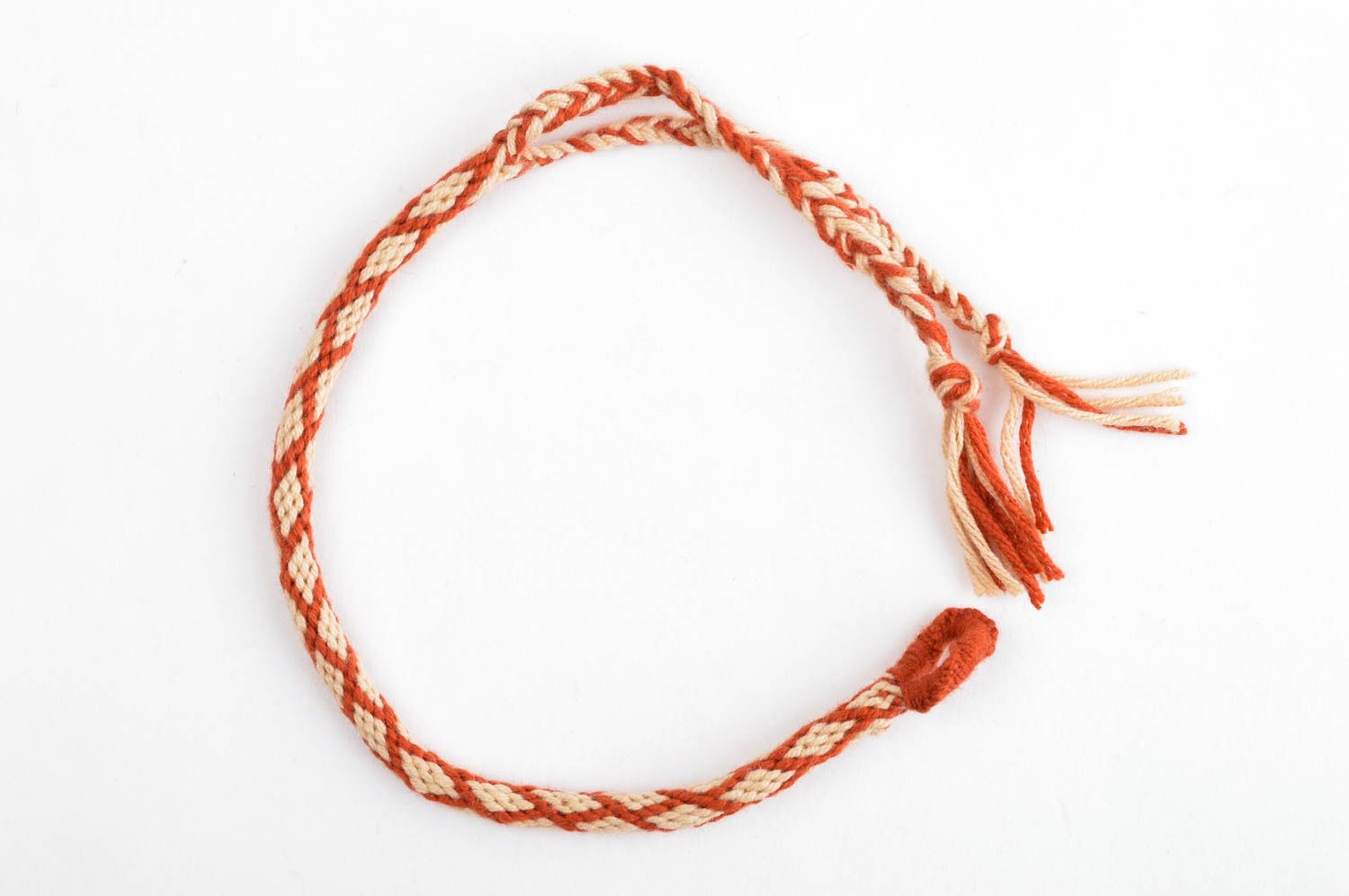 Bracelet tressé en fils de laine Bijou fait main blanc-rouge Cadeau pour femme photo 3