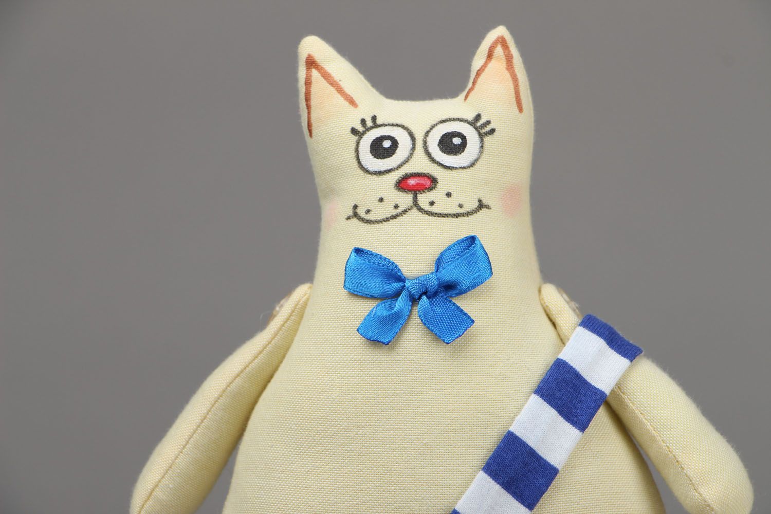 Handmade soft toy Cat in Striped Jumpsuit photo 2