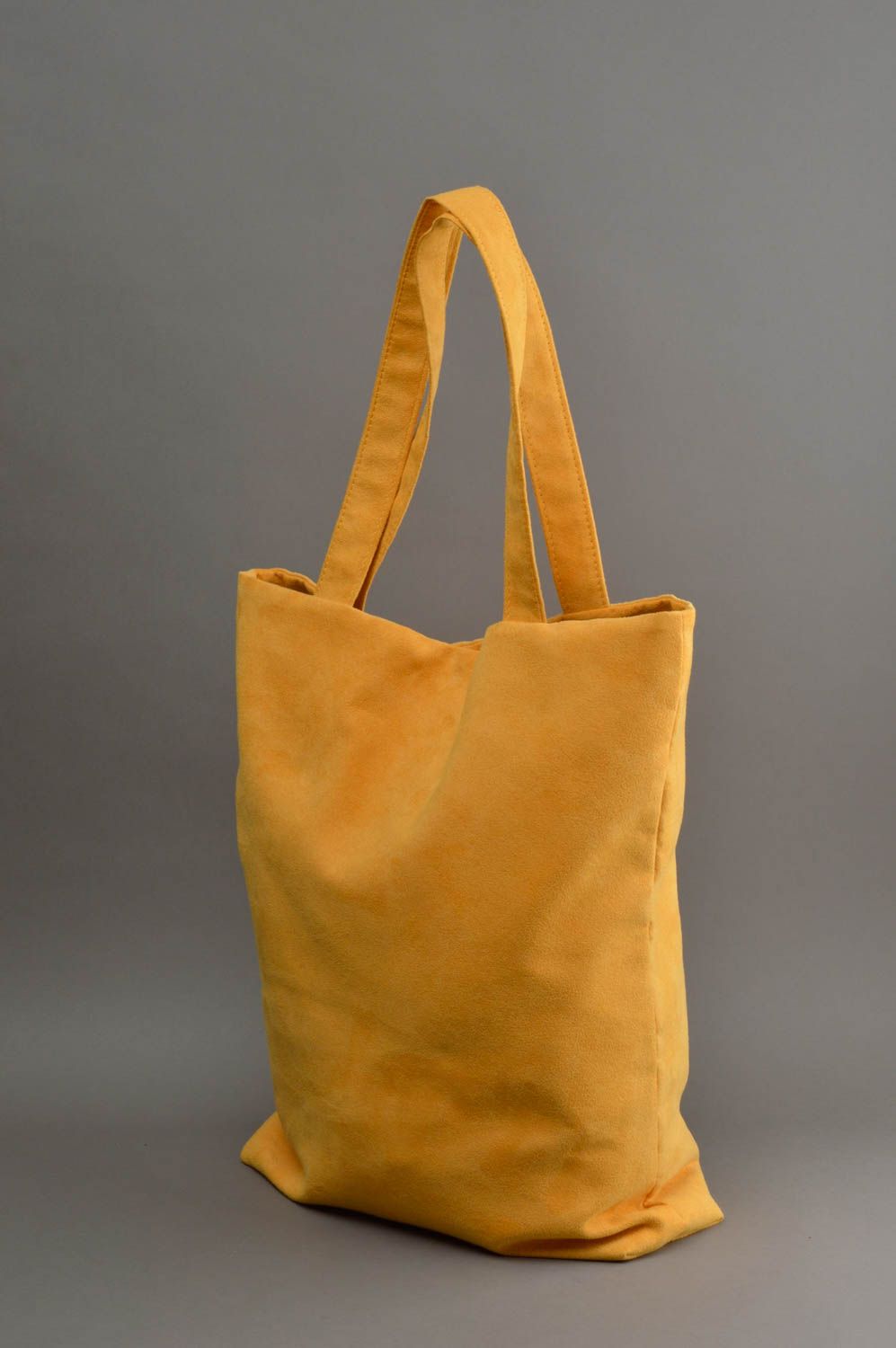 Желтая сумка из искусственной замши с карманом ручной работы стильная яркая фото 2