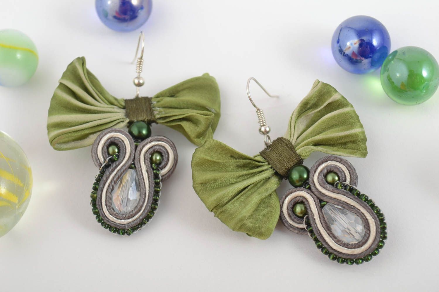 Handmade Soutache Ohrringe Designer Schmuck Accessoires für Frauen grün massiv foto 2