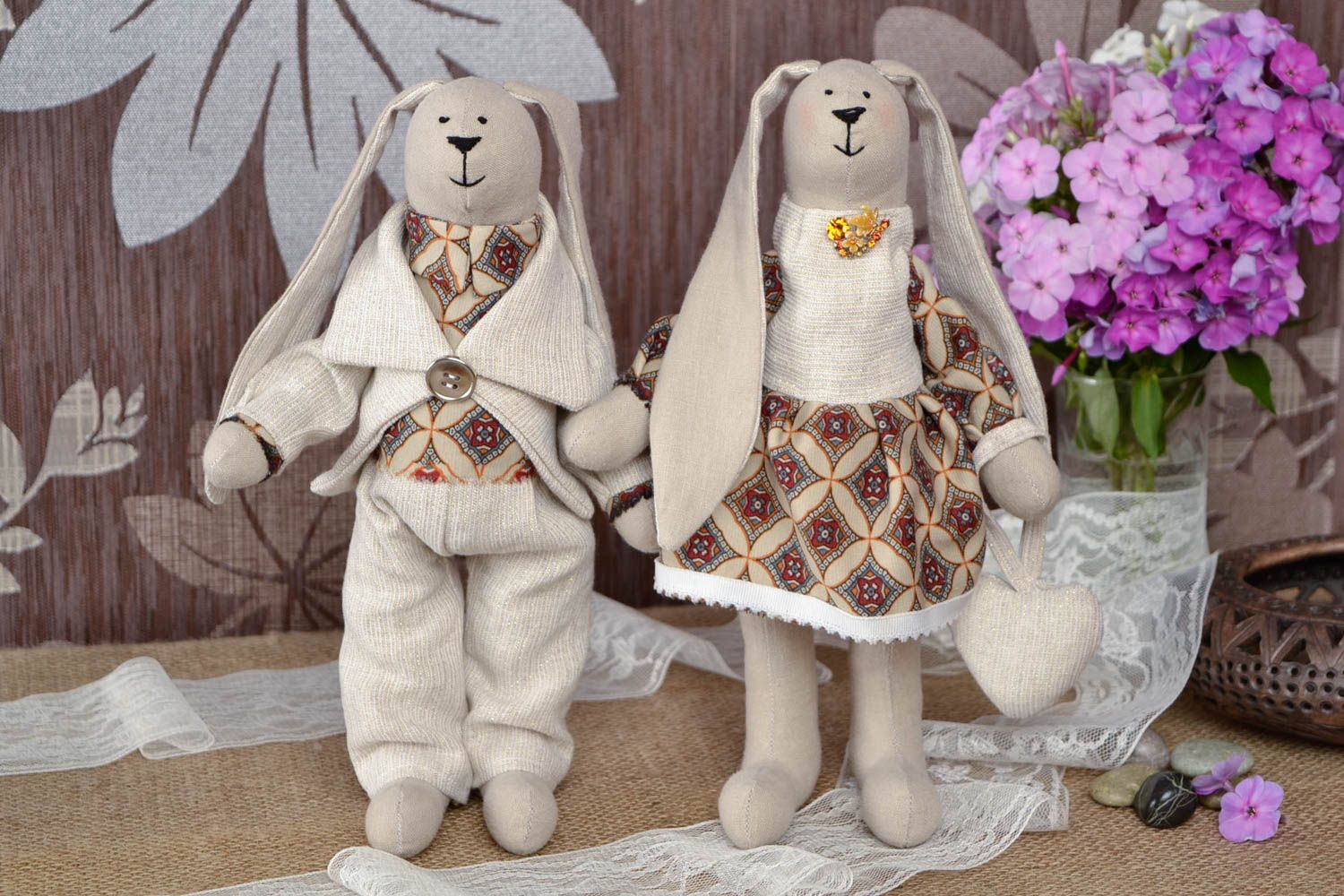 Handmade Kuscheltiere Hasen Ehepaar Geschenke für Kinder Spielzeug Set foto 1