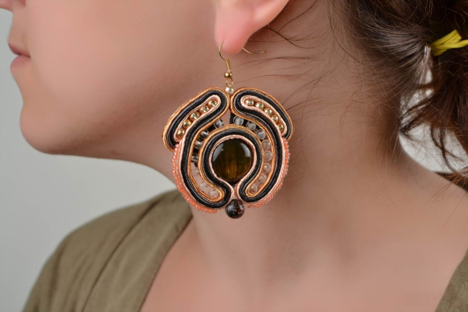 Soutache earrings big beautiful handmade glass designer accessory fancy jewelry photo 2