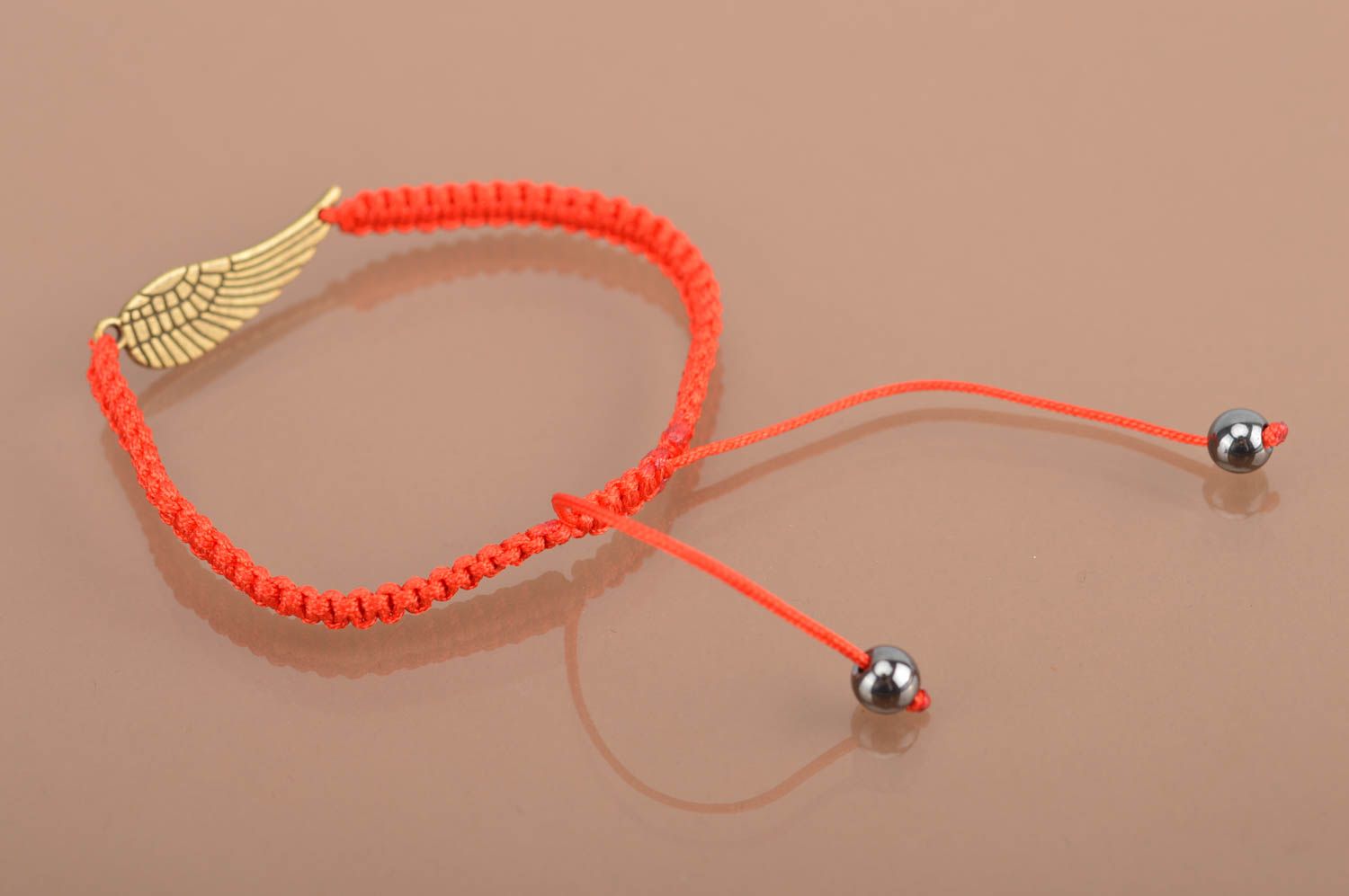 Red braided wrist bracelet with ties handmade stylish accessory Angel Wing photo 4