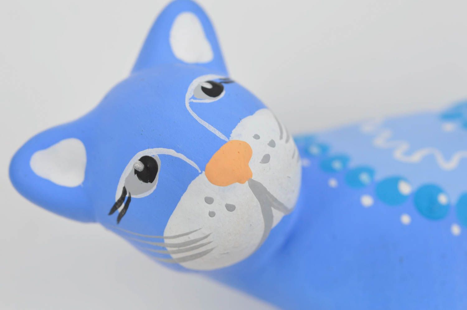Figurine chat bleu à motif en céramique peinte faite main décorative petite photo 5