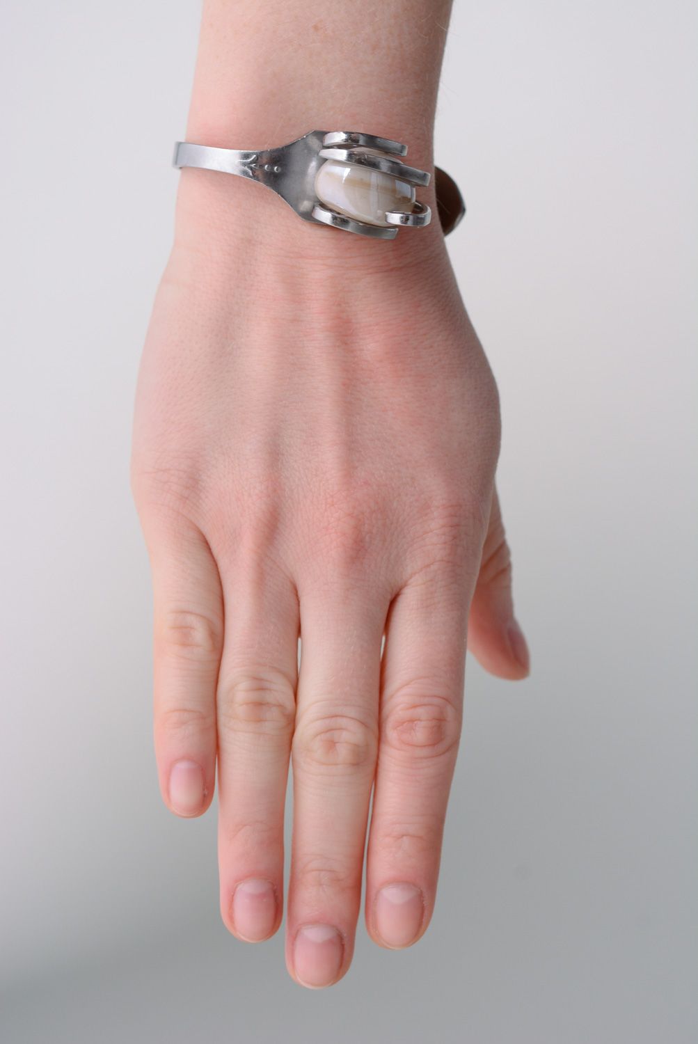 Bracelet en acier inoxydable et pierre naturelle fait main pour femme Fourchette photo 3