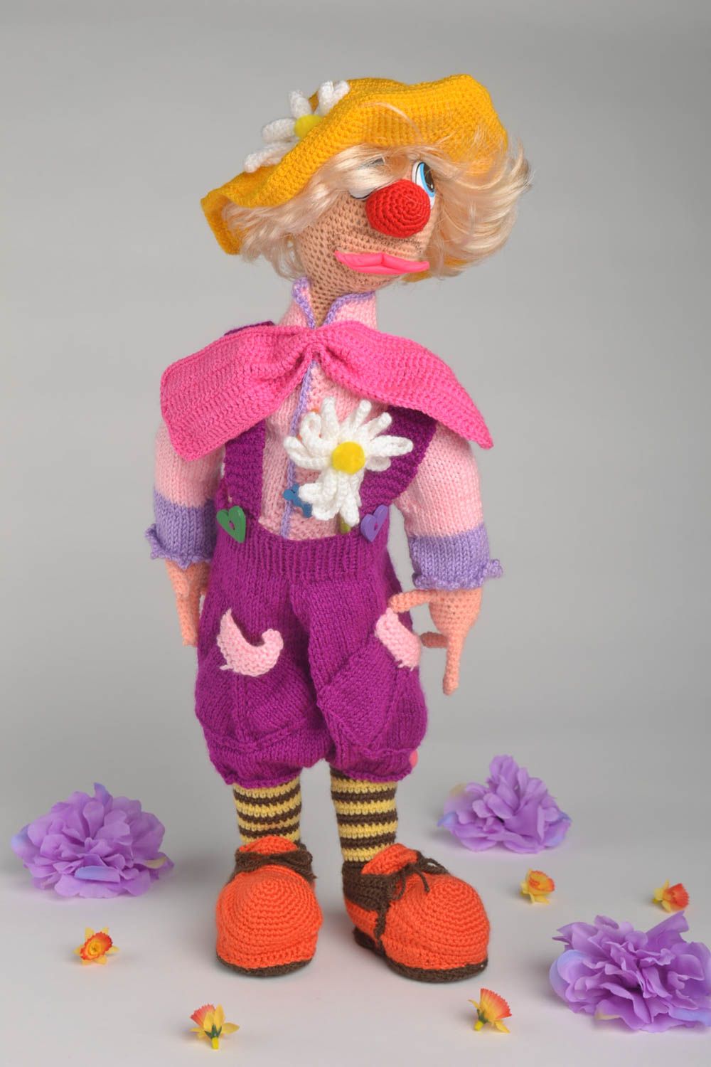 Poupée clown Jouet tricot fait main grand décoratif original Cadeau enfant photo 1