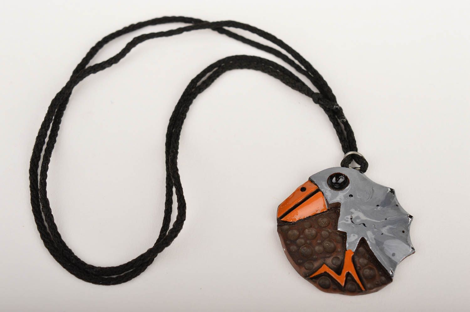 Кулон ручной работы керамическое украшение подвеска на шею птица с росписью фото 2