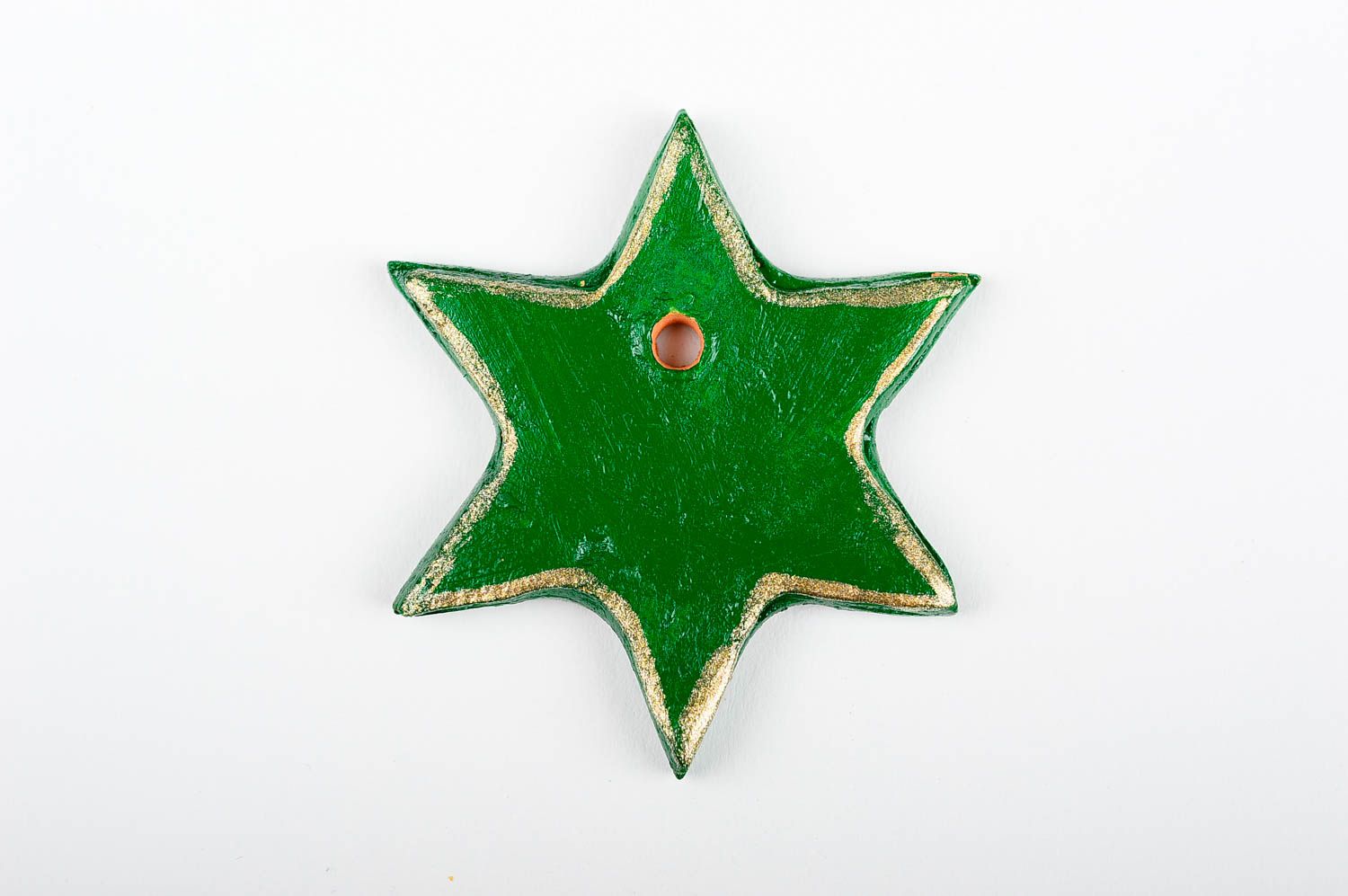 Игрушка на елку хэнд мэйд декор для дома глиняная игрушка в виде зеленой звезды фото 3