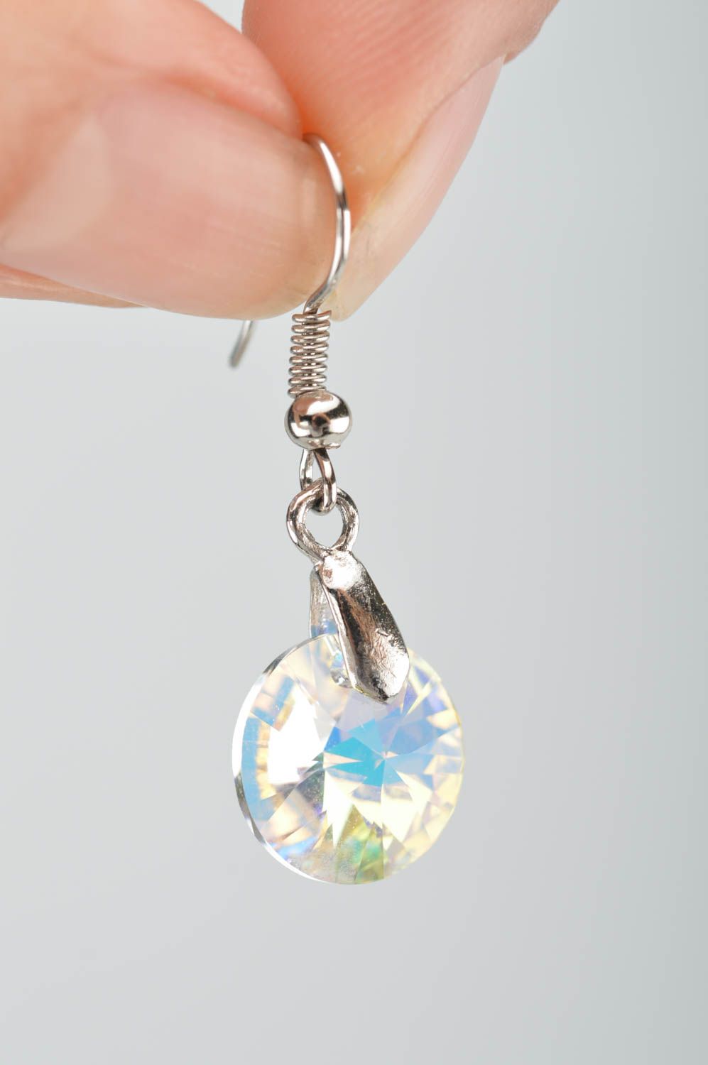 Unique handmade crystal earrings designer bijouterie present for woman photo 3