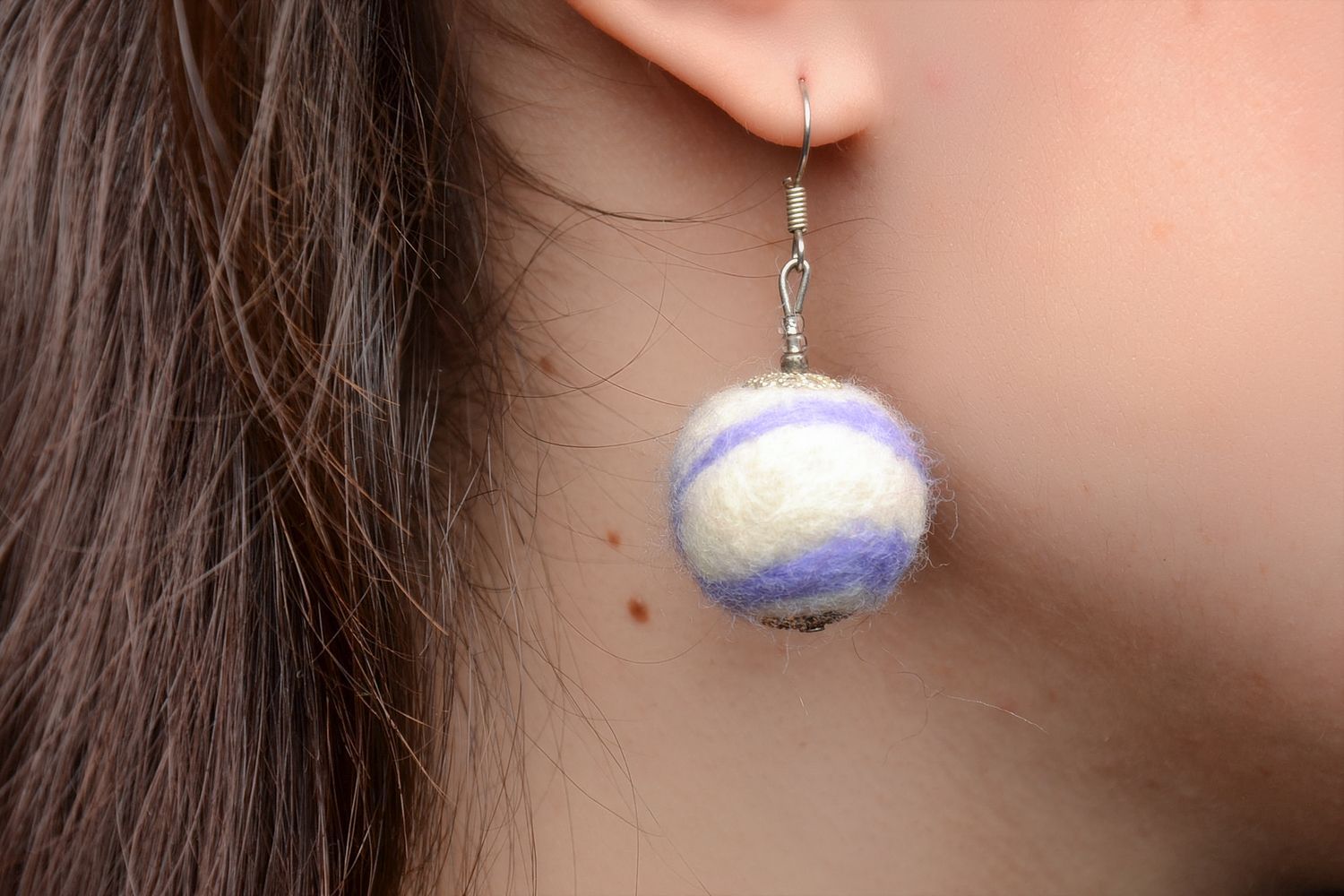 Light felted wool ball earrings photo 2