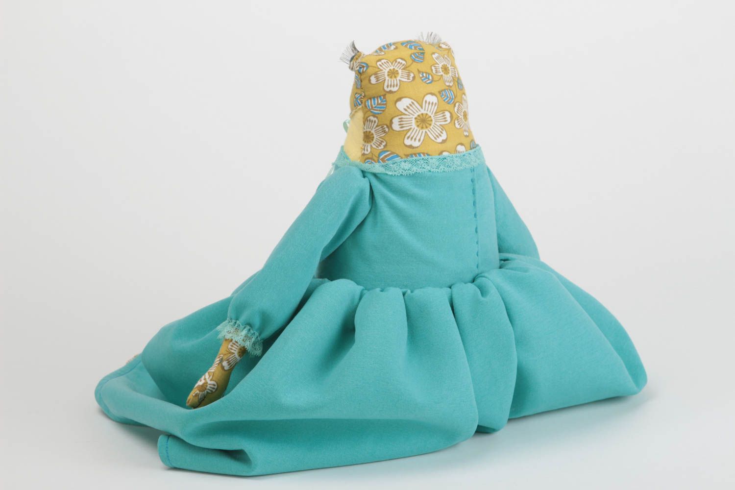 Poupée grenouille en robe turquoise faite main en coton originale décorative photo 4