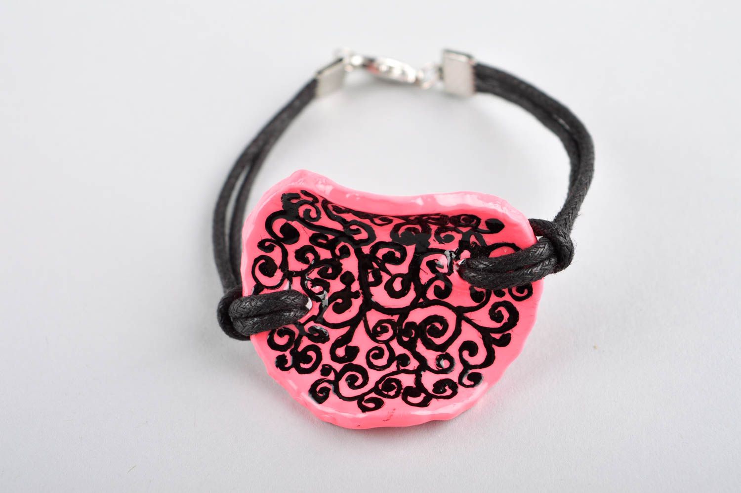 Bracelet rose Bijou fait main en pâte polymère design de créateur Cadeau femme photo 2