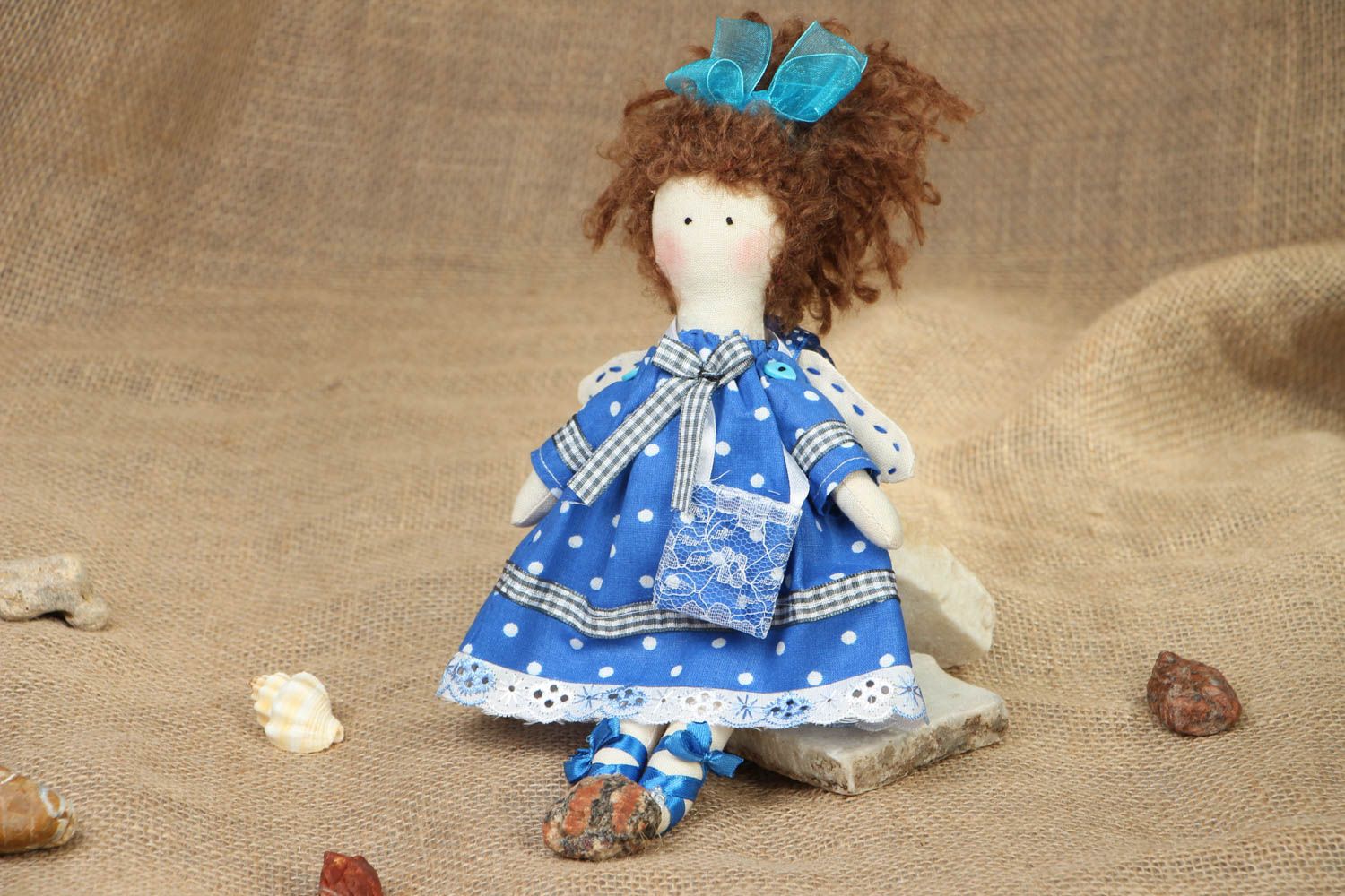 Handmade soft doll Angel in Blue photo 5