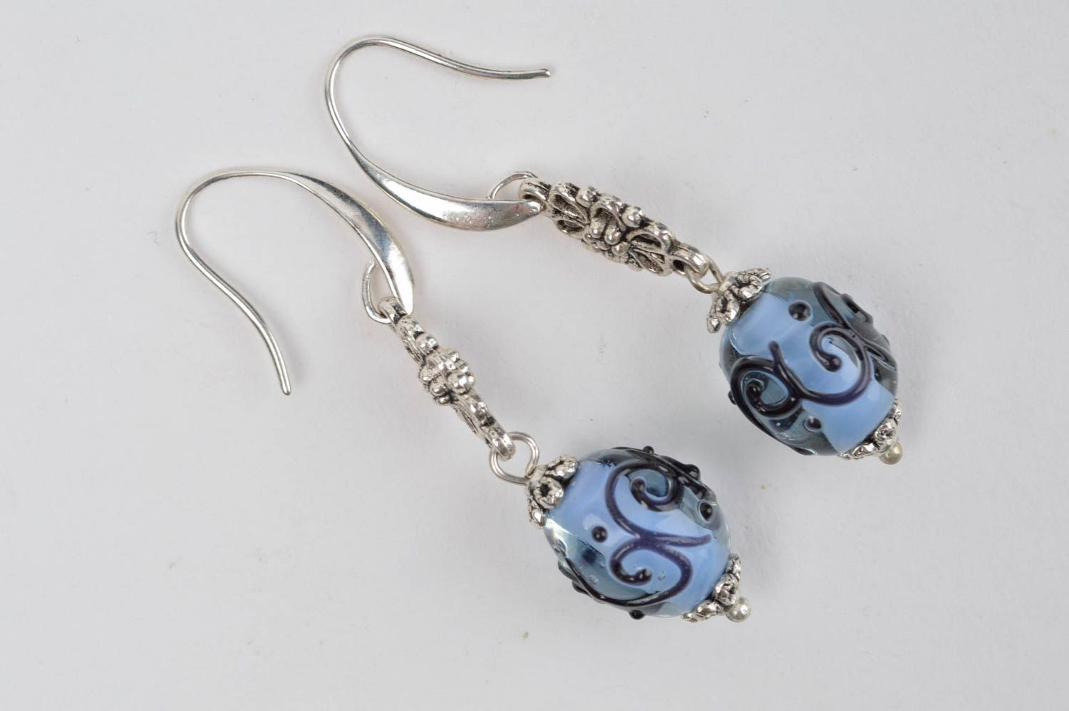Handmade Accessoire für Frauen Damen Schmuck Glas Ohrringe blaue Kugeln modisch foto 2